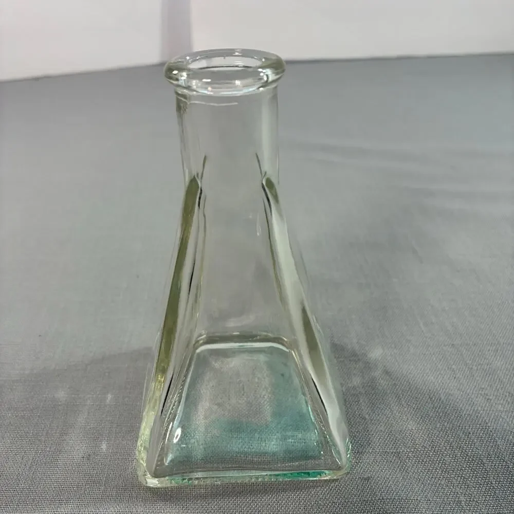 Vintage Clear Glass Bud Vase Square Pyramid Base Mid Century Modern 5 Inch Tall